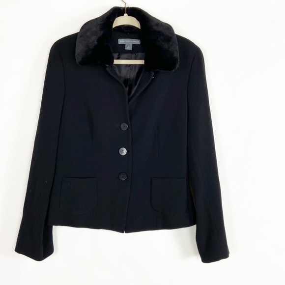 Josephine Chaus Virgin Wool Detachable Vegan Fur Collar Blazer Suit Jacket - Picture 1 of 15